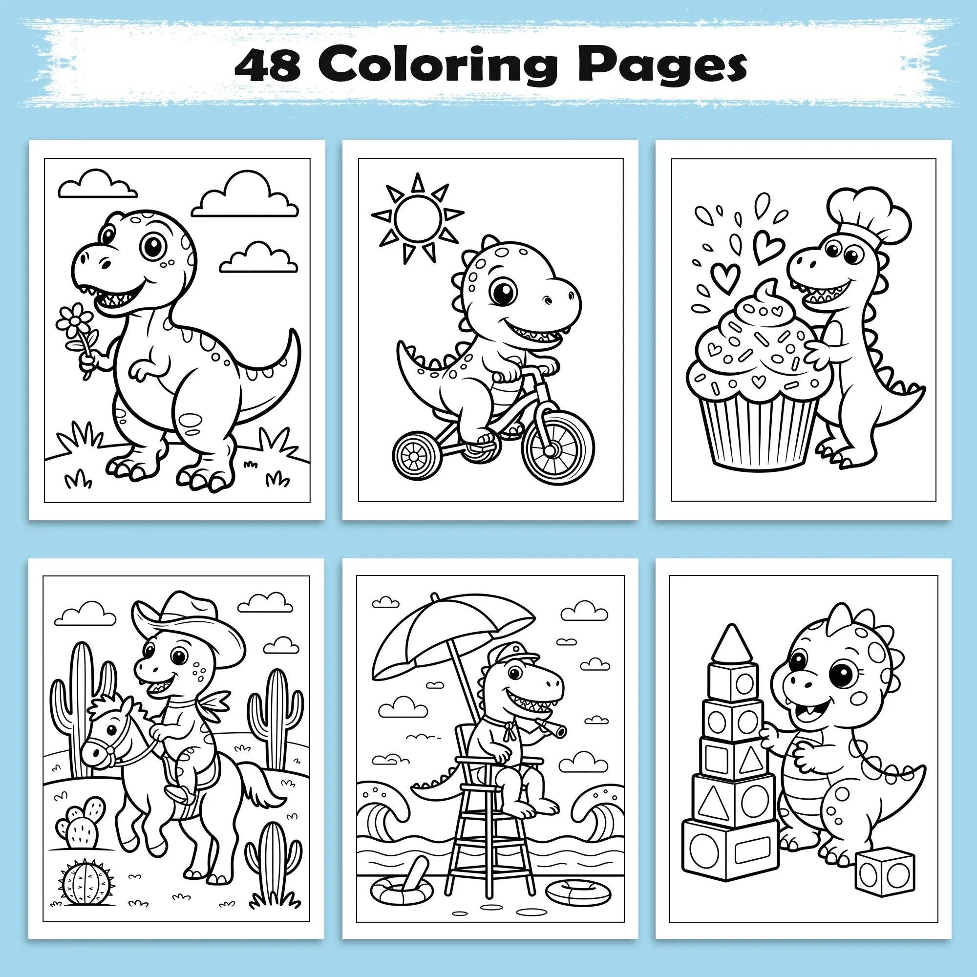 Happy Dino Days – Adorable Dinosaur Activity Coloring Pages – 48 Pages – Cute Dino, Outdoor Scenes – For Kids - BIG FRENCHIES
