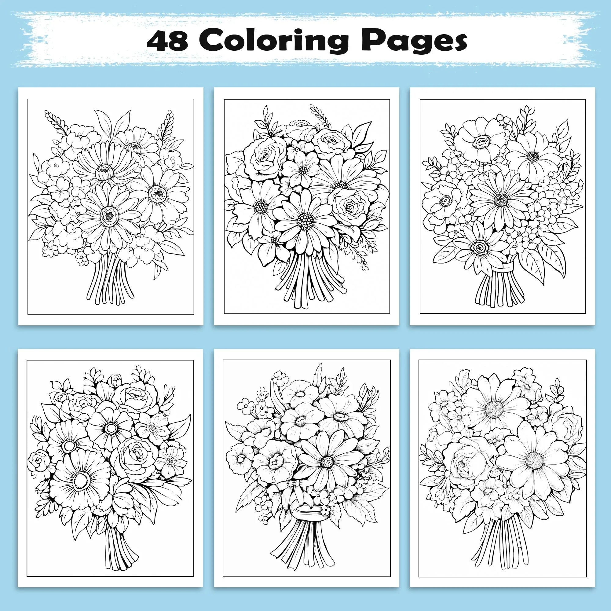 Charming Blooms Coloring Pages – 48 Pages – Flower Bunches, Leaves and Petals, Nature Art – For Adults - BIG FRENCHIES