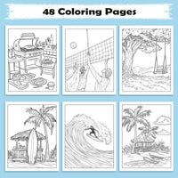 Aloha Spirit Hawaiian Coloring Pages – 48 Pages – Cute Island Life, Palm Trees, Surfboards – For Kids - BIG FRENCHIES