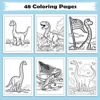 American Dino World – Cute Dinosaur & Flag Coloring Pages – 48 Pages – Cartoon Dino, Patriotic Scene – For Kids - BIG FRENCHIES