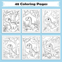 Forest Dino Friends – Fun Dinosaur Coloring Pages – 48 Pages – Jungle, Cute Dinosaurs, Simple Line Art – For Kids - BIG FRENCHIES