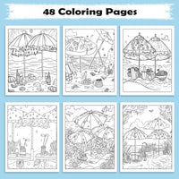 Tropical Picnic Escape Coloring Page – 48 Pages – Beach Picnic Theme – For Adults - BIG FRENCHIES