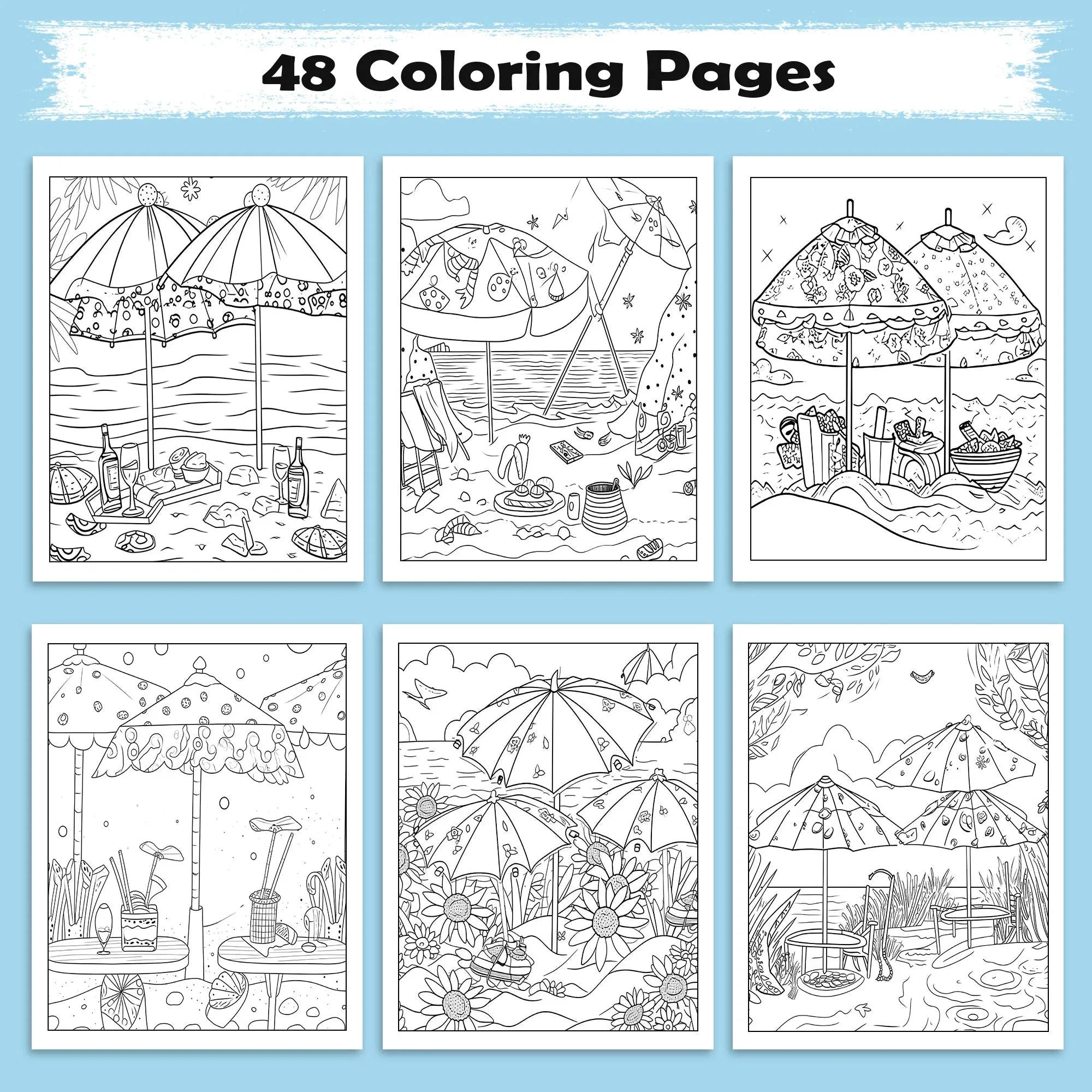 Tropical Picnic Escape Coloring Page – 48 Pages – Beach Picnic Theme – For Adults - BIG FRENCHIES
