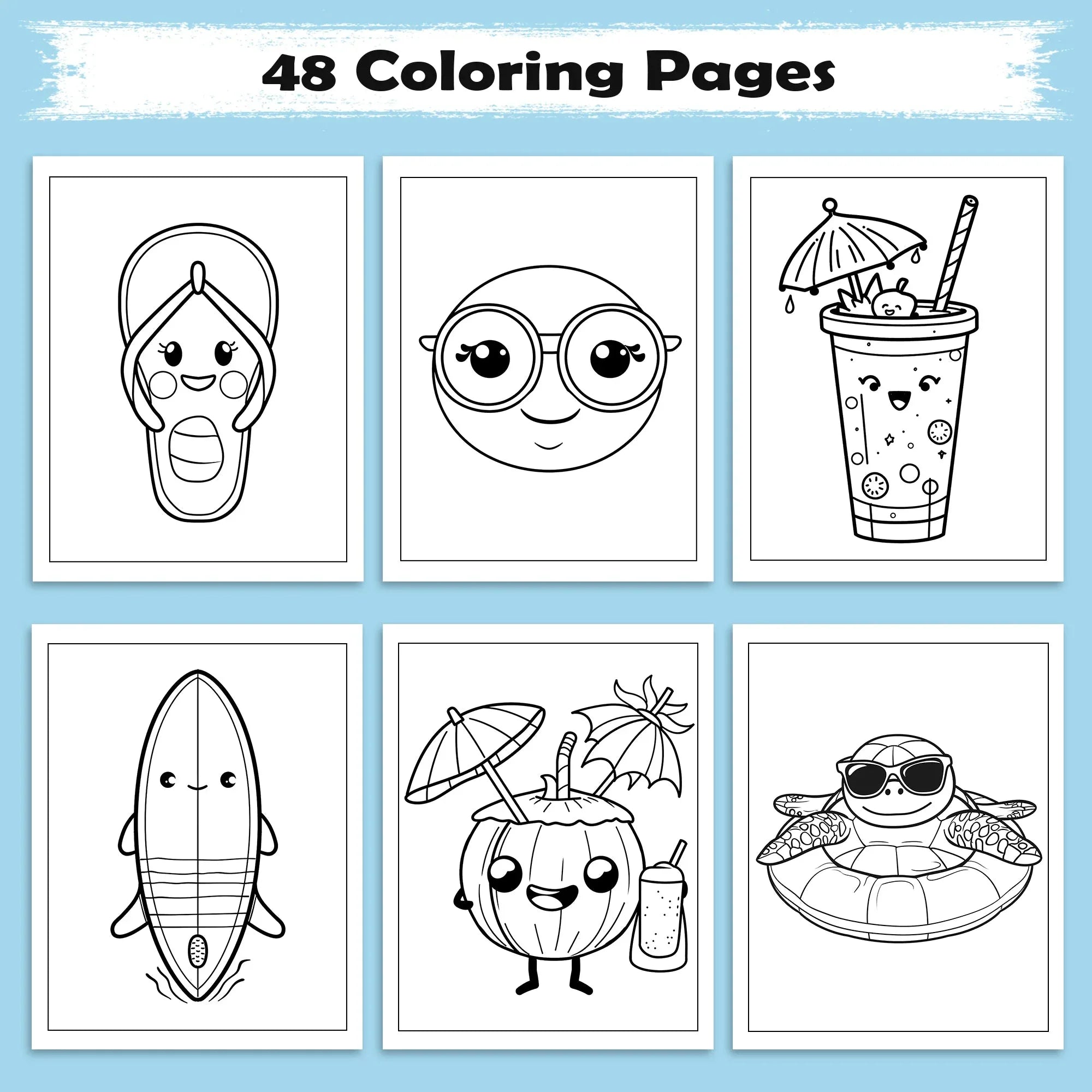 Kawaii Hawaii Vibes Coloring Pages – 48 Cute Summer and Beach Scenes for Kids - BIG FRENCHIES