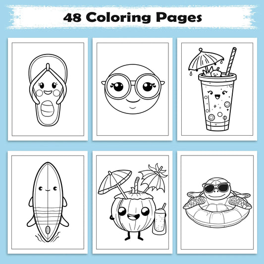 Kawaii Hawaii Vibes Coloring Pages – 48 Cute Summer and Beach Scenes for Kids - BIG FRENCHIES