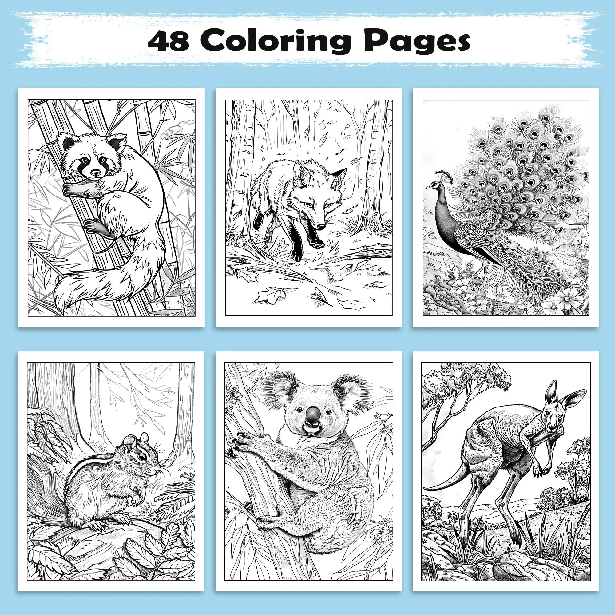 Wild Safari Adventure – Animal Coloring Pages – 48 Pages – African Wildlife, Jungle Animals – For Kids - BIG FRENCHIES