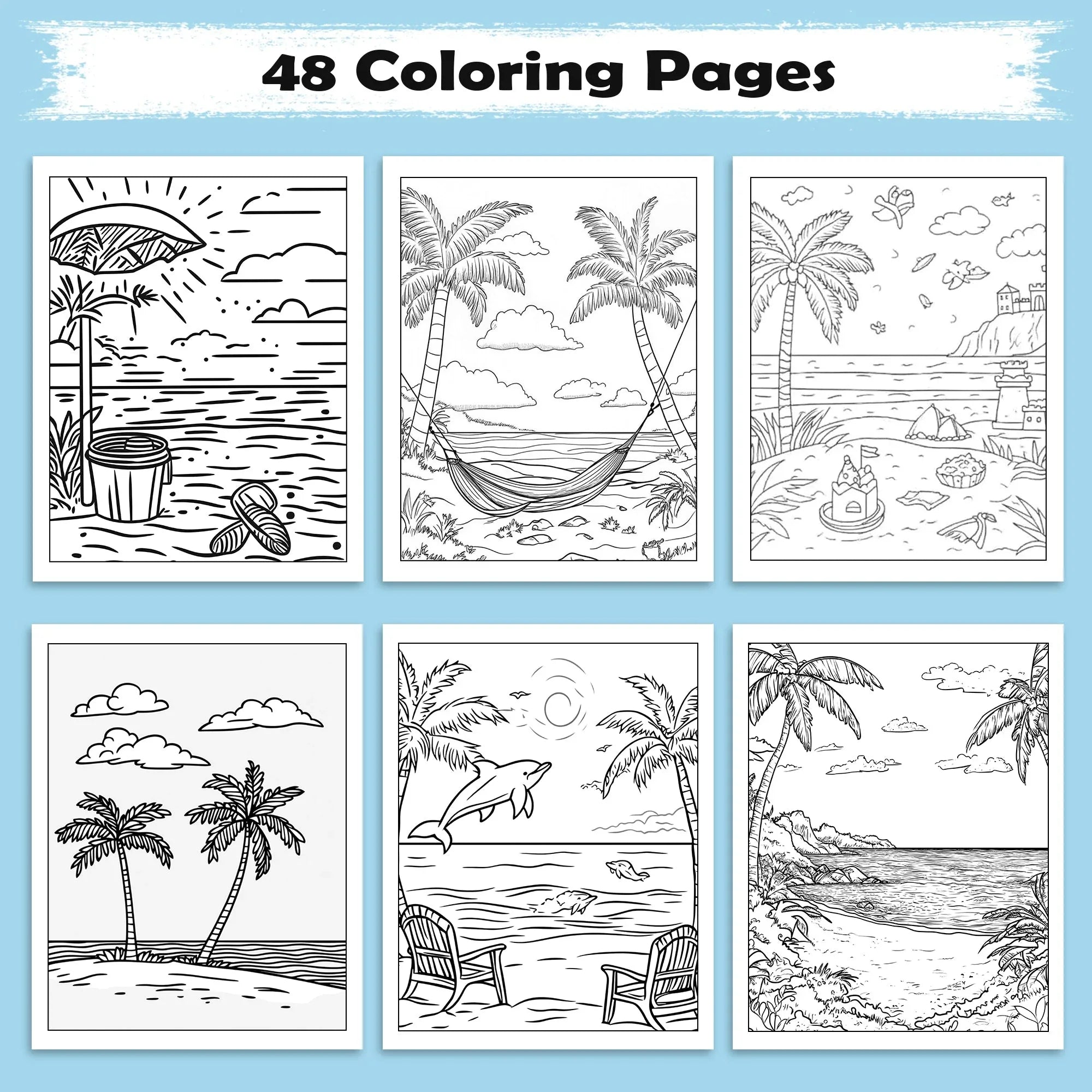 Coastal Joy Hawaii Coloring Pages – 48 Pages – Tropical Fun, Surfboards, Sea Life – For Kids - BIG FRENCHIES