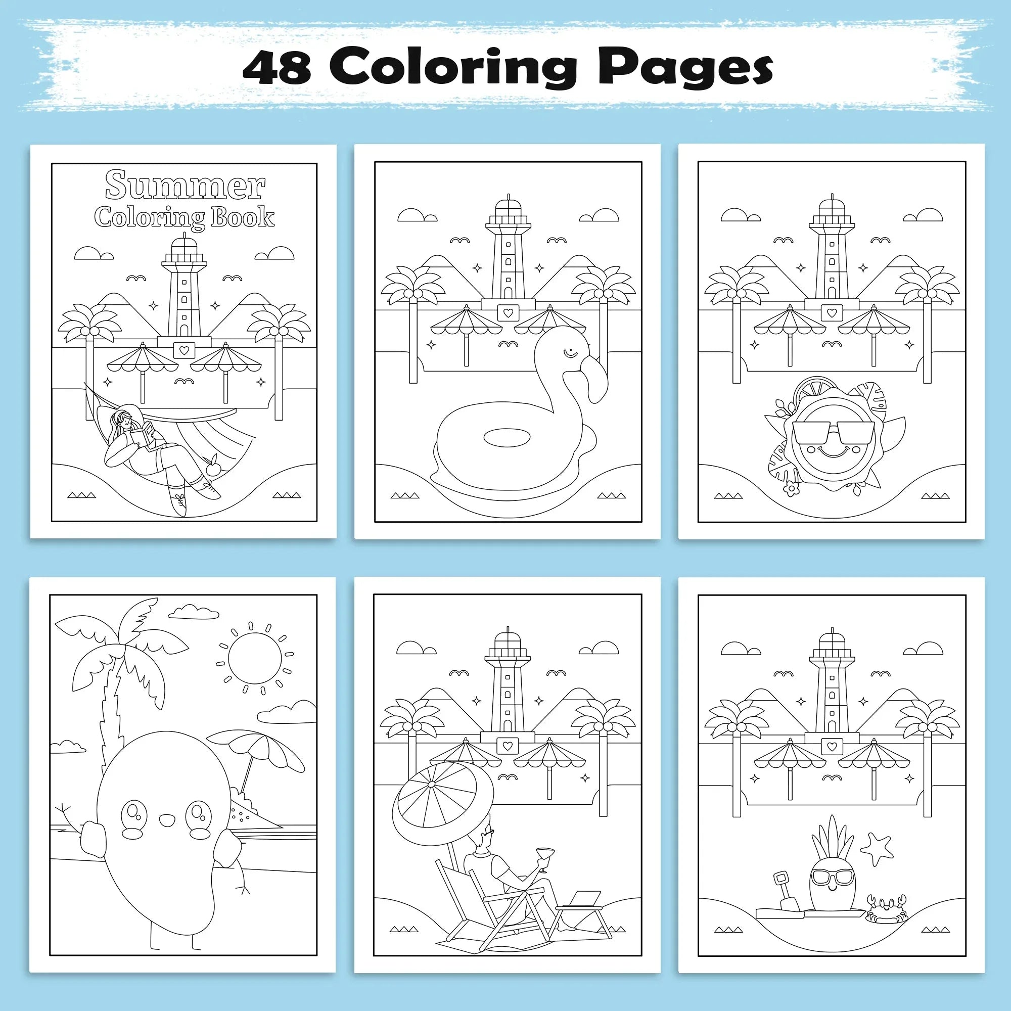 Hawaii Chill Time Coloring Pages – 48 Summer Beach Scenes for Kids - BIG FRENCHIES