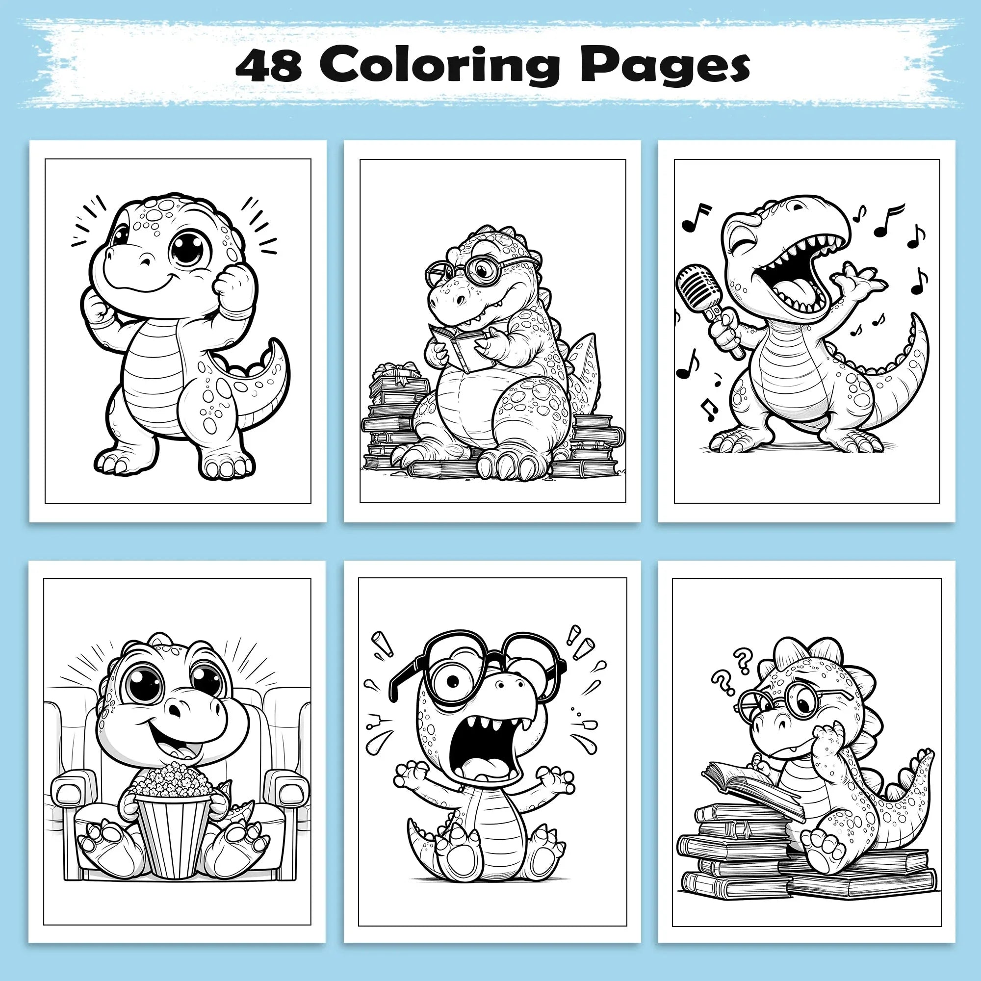 Funny Dino Moments Coloring Pages – 48 Pages – Adorable and Funny Dinosaur Scenes – For Kids - BIG FRENCHIES