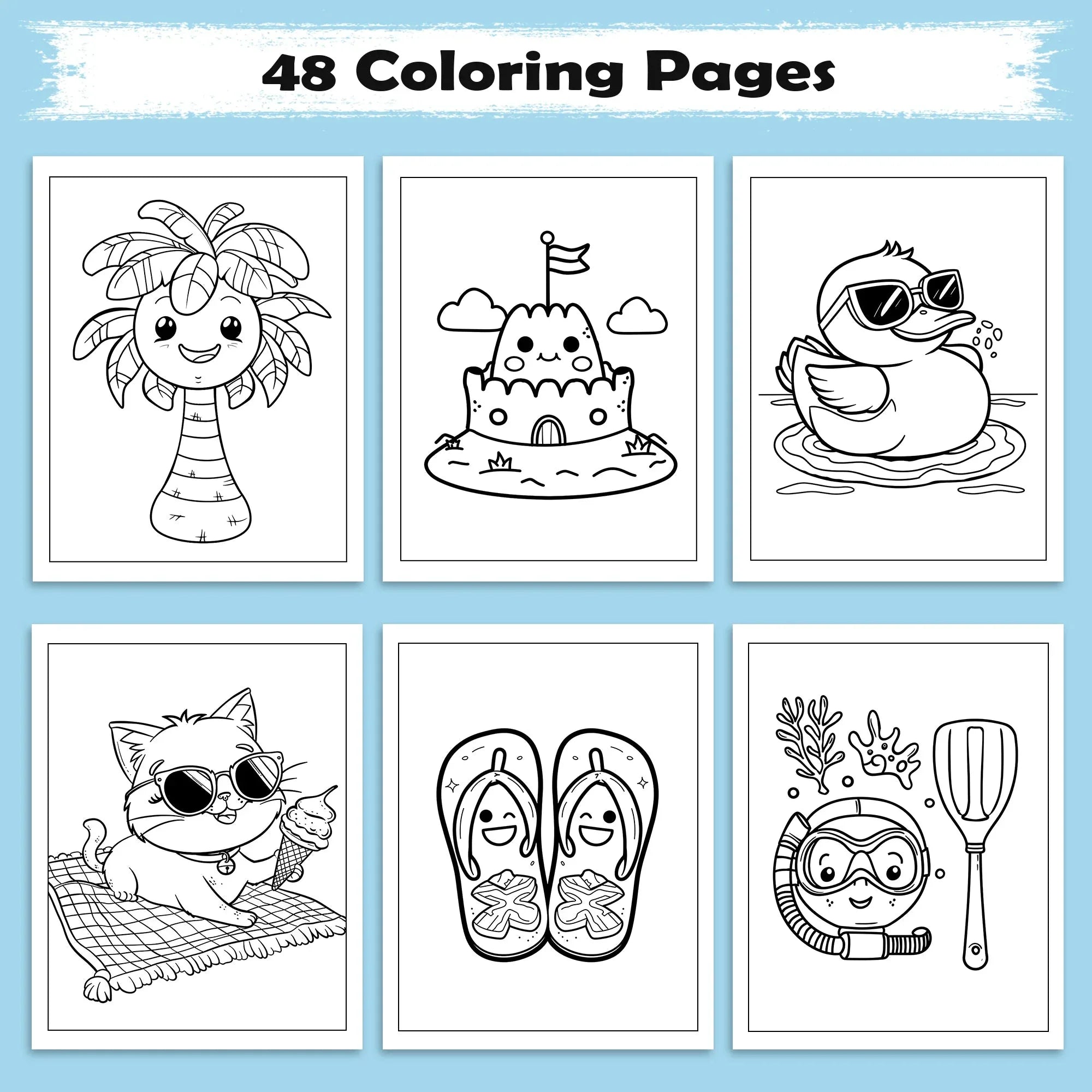 Kawaii Summer Fun Coloring Pages – 48 Pages – Cute Beach, Vacation, and Fun Summer Designs – For Kids - BIG FRENCHIES