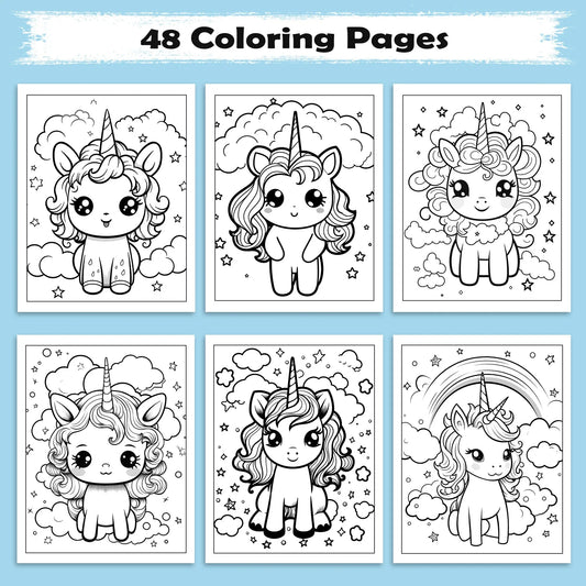 Kawaii Unicorn Magic – Unicorn Coloring Pages – 48 Pages – Cute, Smiling, Pastel Fantasy Creatures – For Kids - BIG FRENCHIES