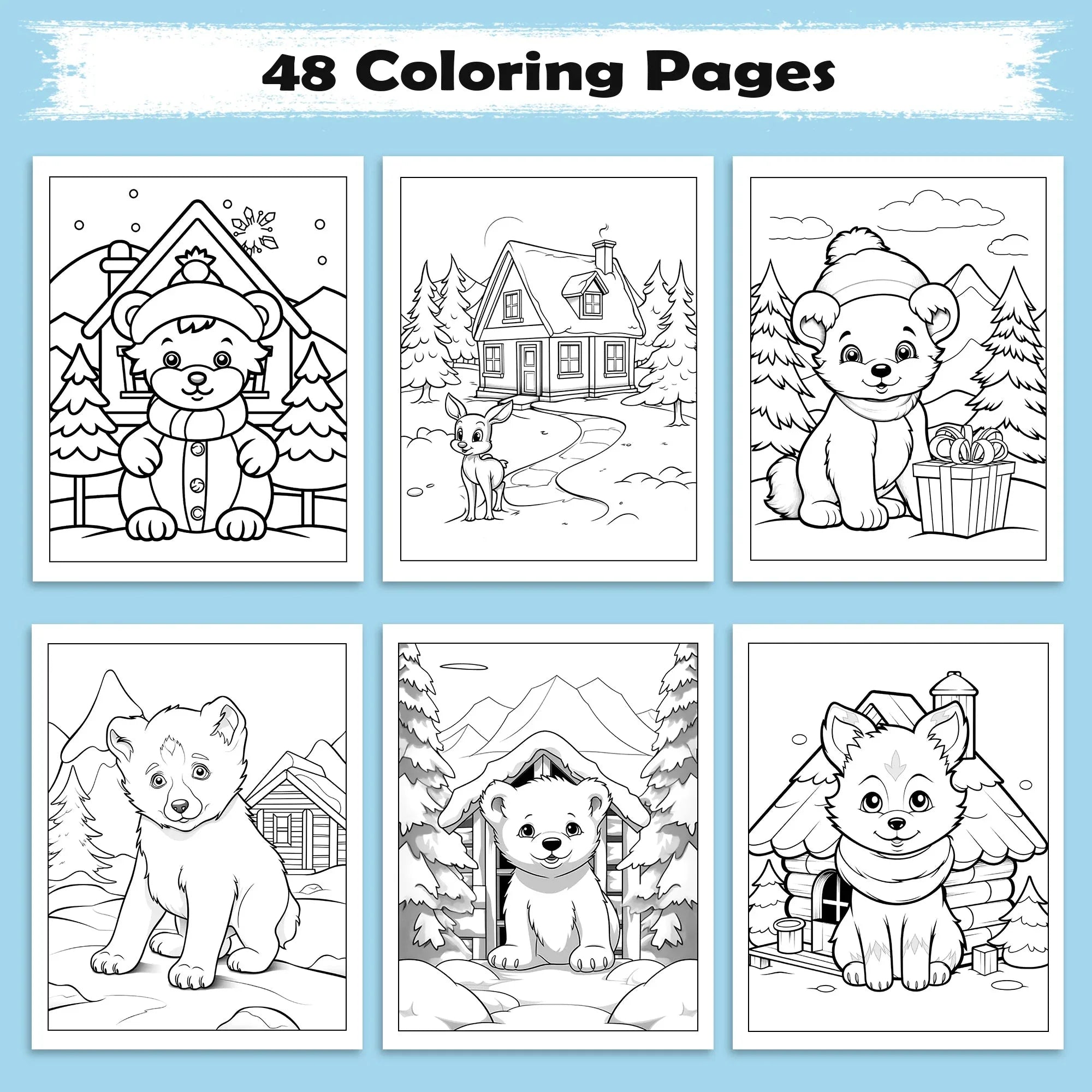 Snowy Friends Coloring Pages – 48 Pages – Cute Winter Animals – For Kids - BIG FRENCHIES