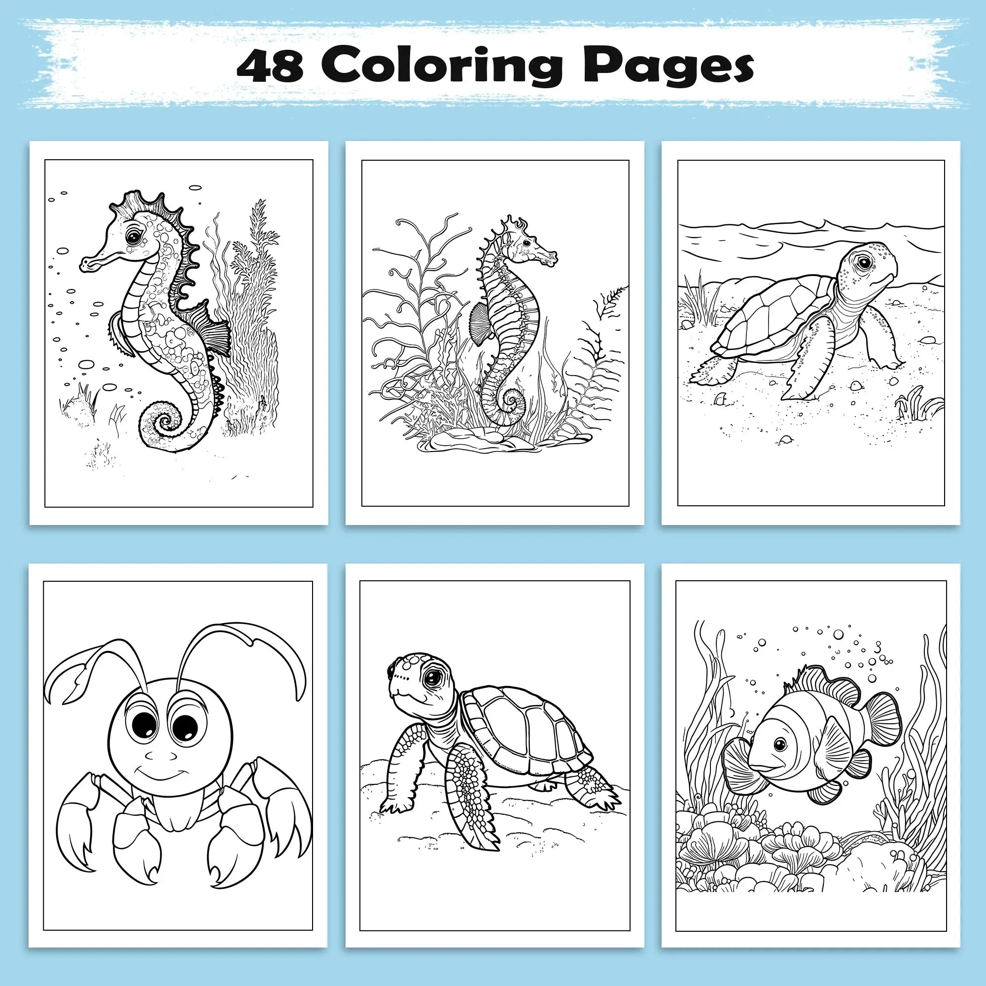 Ocean Wonders Coloring Pages – 48 Pages – Fun Sea Creatures – For Kids - BIG FRENCHIES