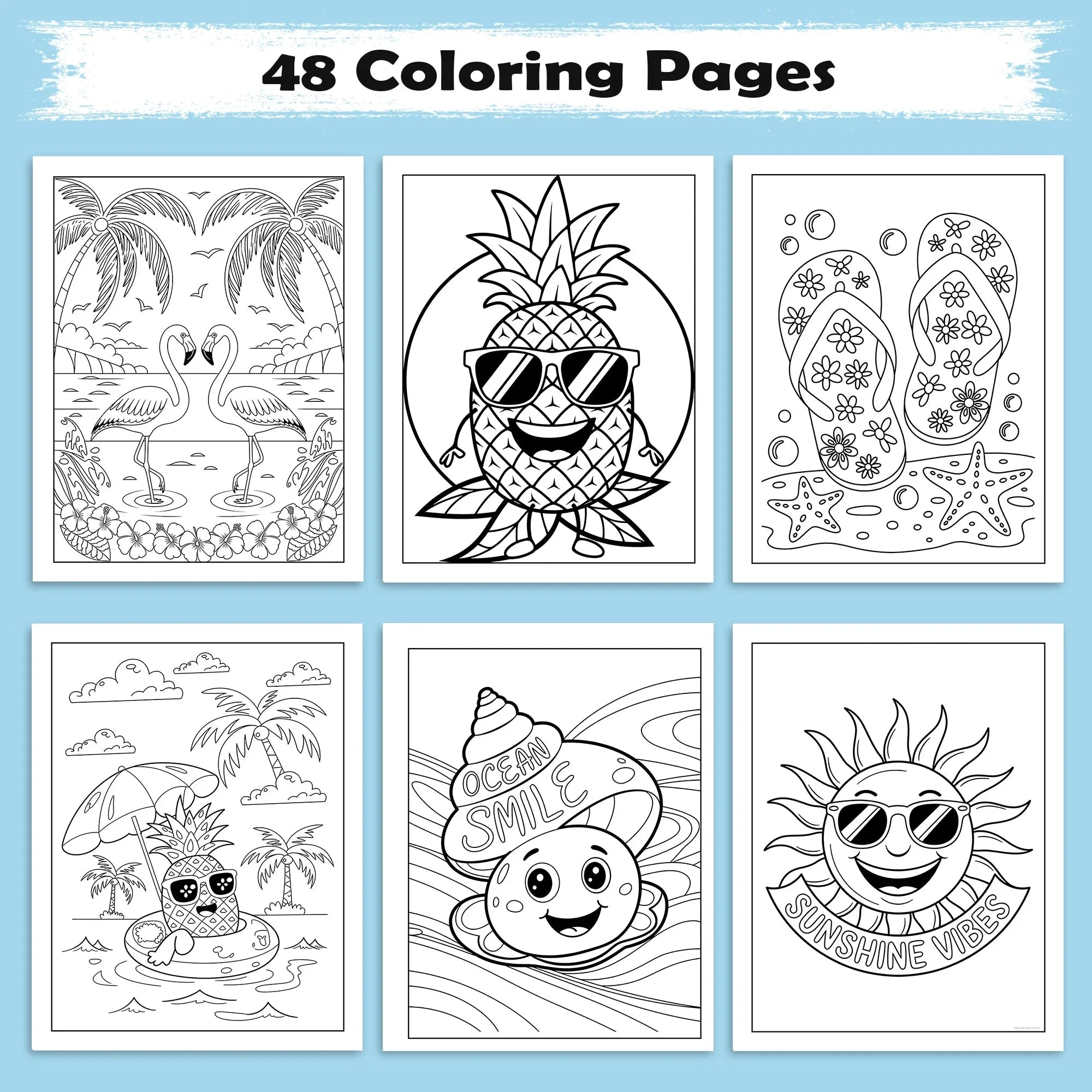 Aloha Adventures Coloring Pages – 48 Cute Beach & Ocean Scenes for Kids - BIG FRENCHIES