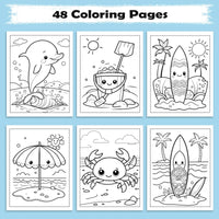 Beach Buddies Hawaii Coloring Pages – 48 Kawaii Surf & Sea Creatures – For Kids - BIG FRENCHIES
