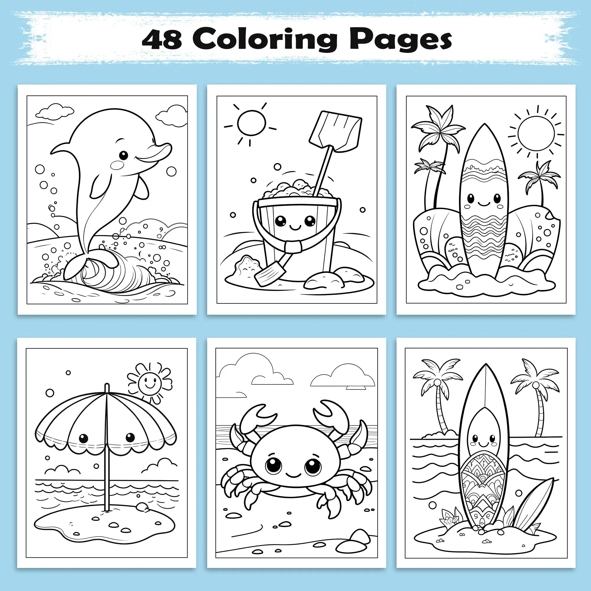 Beach Buddies Hawaii Coloring Pages – 48 Kawaii Surf & Sea Creatures – For Kids - BIG FRENCHIES