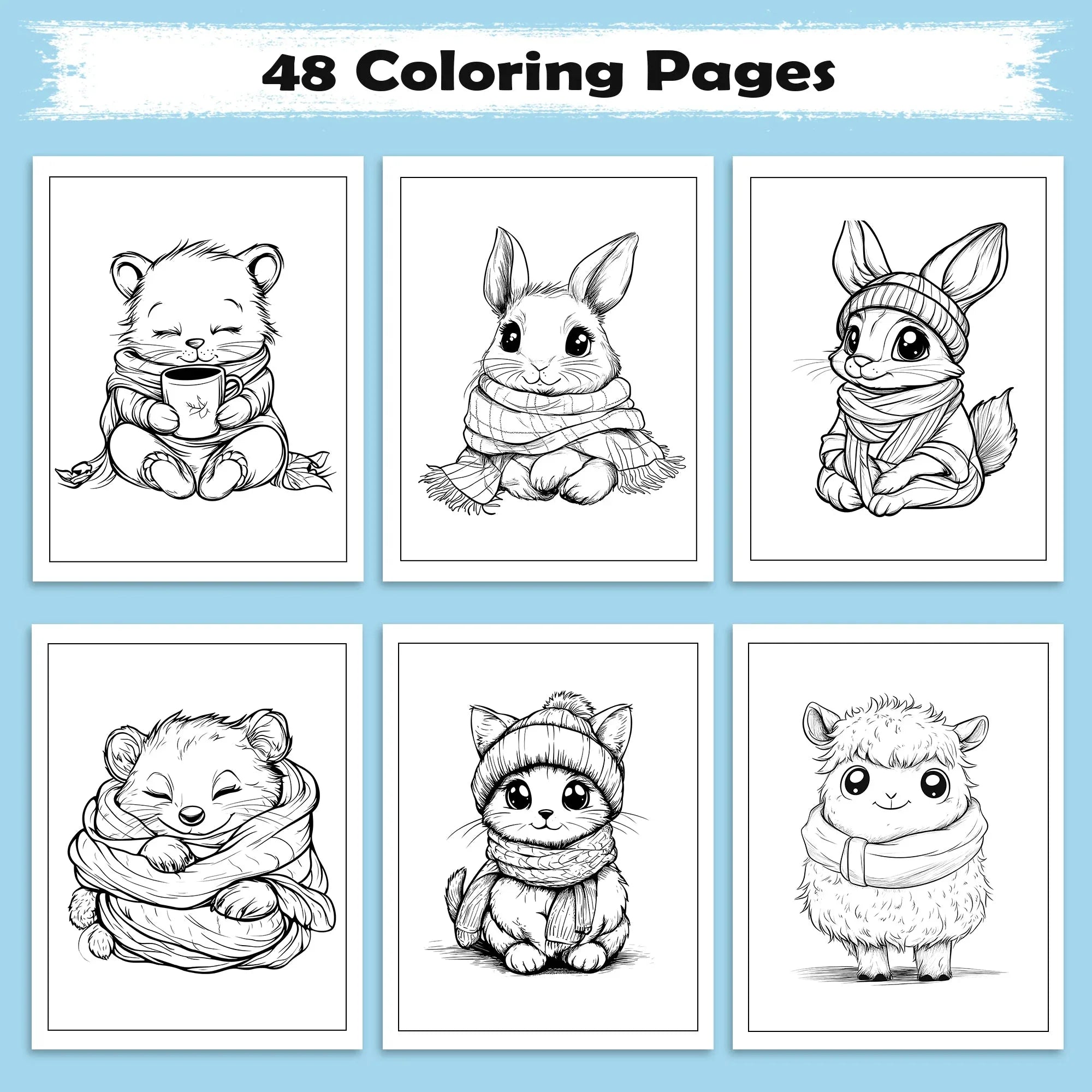 Cozy Critters Coloring Pages – 48 Pages – Cute Animals in Cozy Scenes – For Kids - BIG FRENCHIES