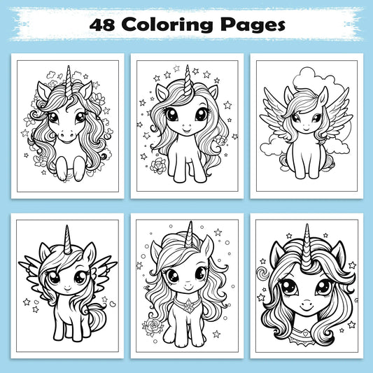 Sparkle Mane Unicorns Coloring Pages – 48 Adorable Kawaii Unicorns for Kids - BIG FRENCHIES