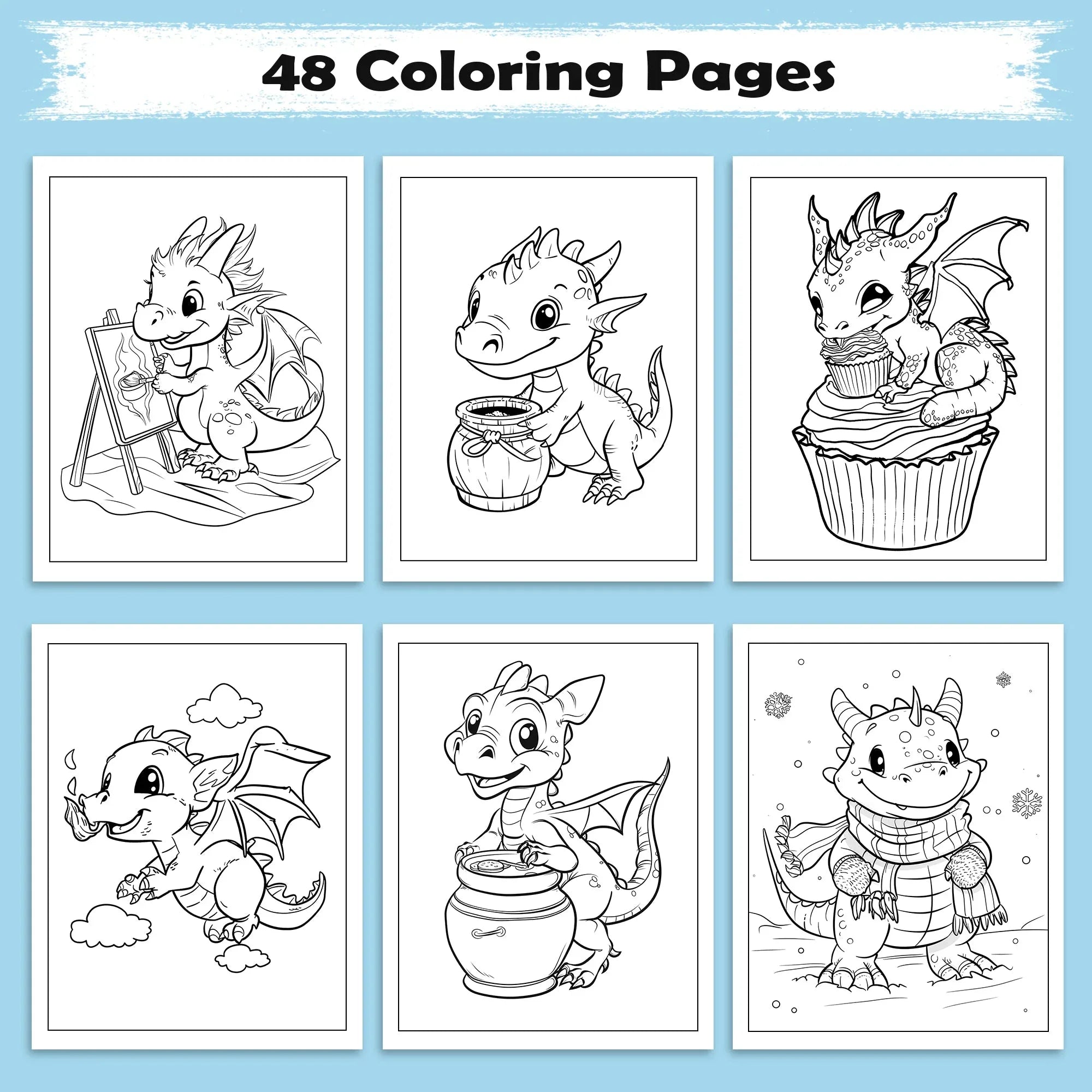 Kawaii Dinosaur World – Cute Dino Adventure Coloring Pages – 48 Pages – Magical, Fun, Easy to Color – For Kids - BIG FRENCHIES