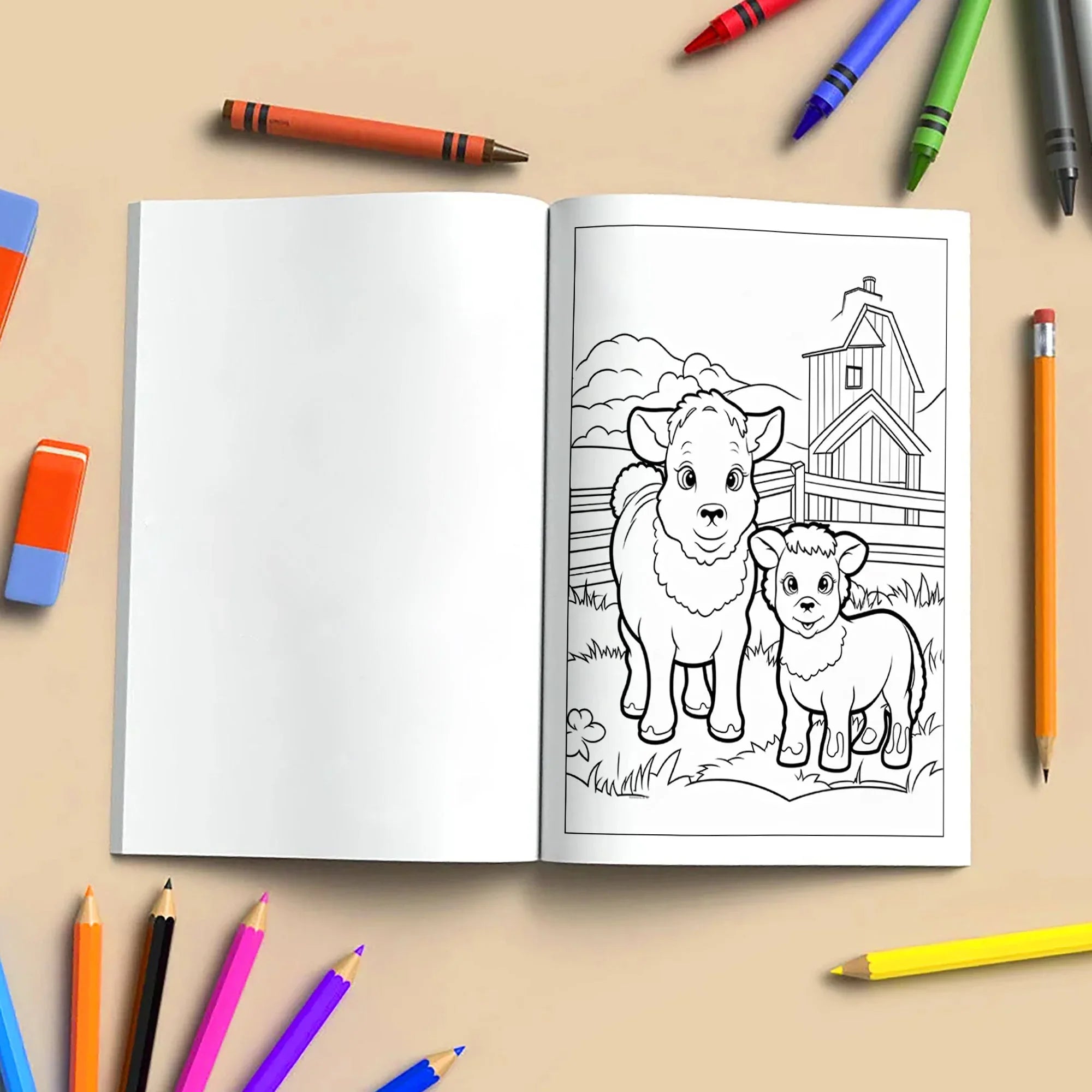 Happy Farm Friends Animal Coloring Pages – 48 Pages – Cute Baby Animals, Farm Scenes – For Kids - BIG FRENCHIES