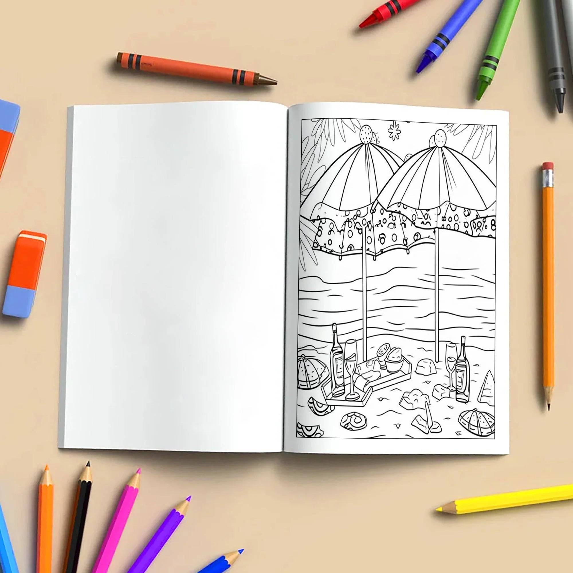 Tropical Picnic Escape Coloring Page – 48 Pages – Beach Picnic Theme – For Adults - BIG FRENCHIES