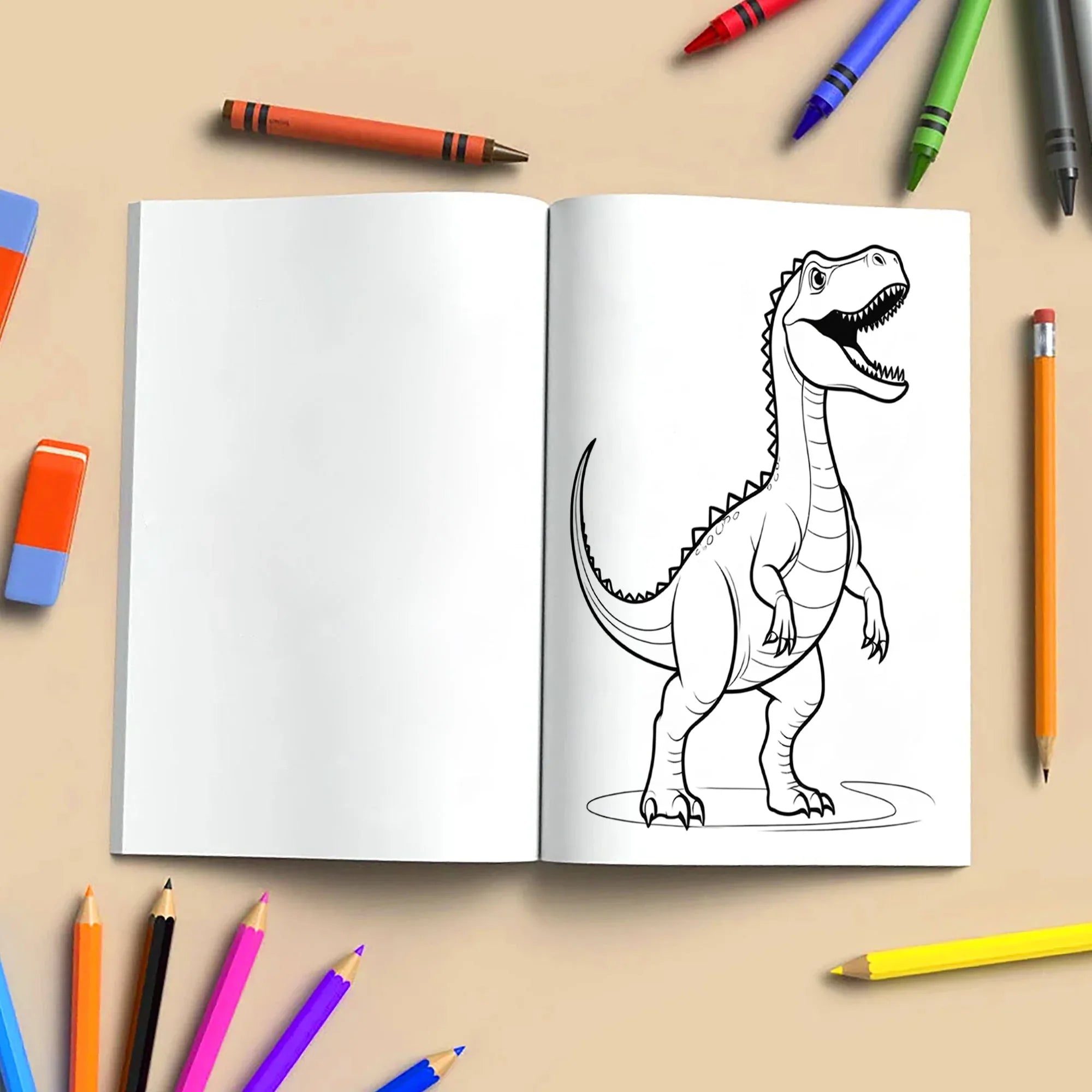 Dino Kingdom Coloring Pages – 48 Pages – Strong and Wild Dinosaur Scenes – For Kids - BIG FRENCHIES