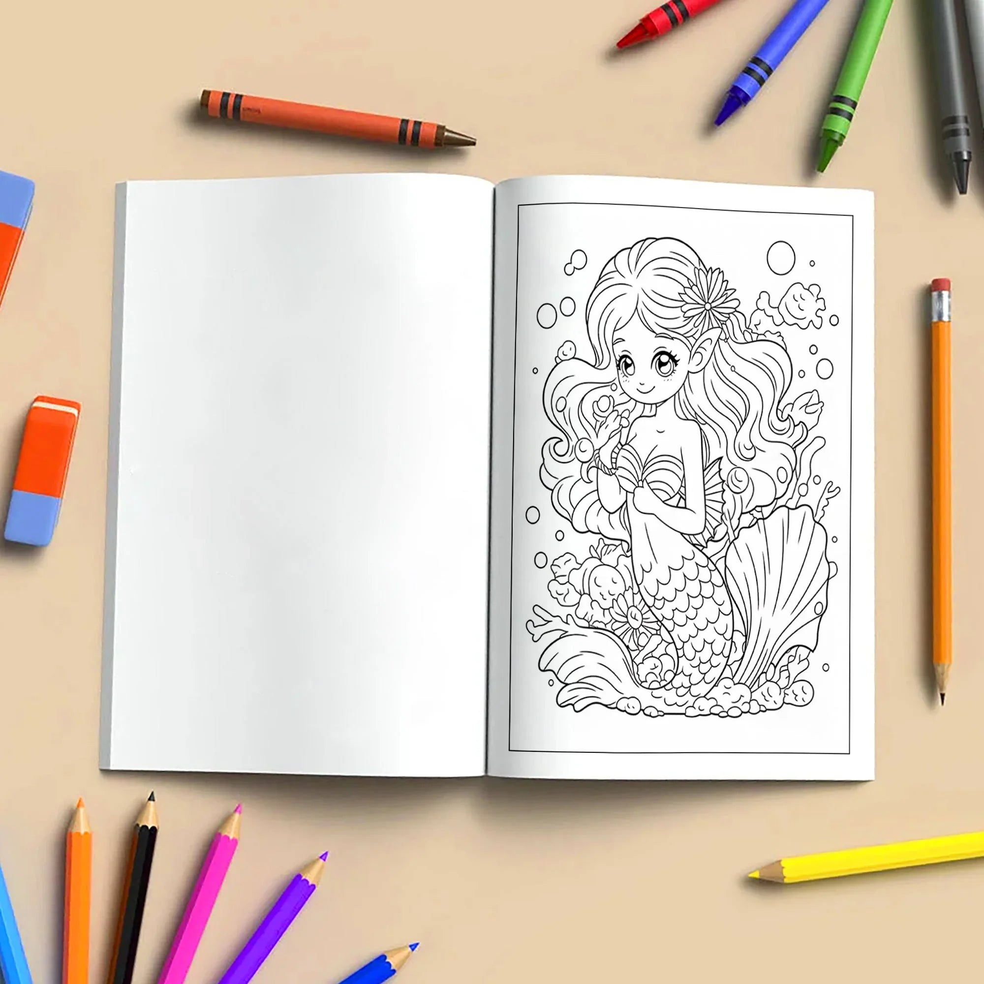 Kawaii Mermaid Magic Coloring Pages – 48 Pages – Cute Ocean, Mermaid, and Sea Life Designs – For Kids - BIG FRENCHIES