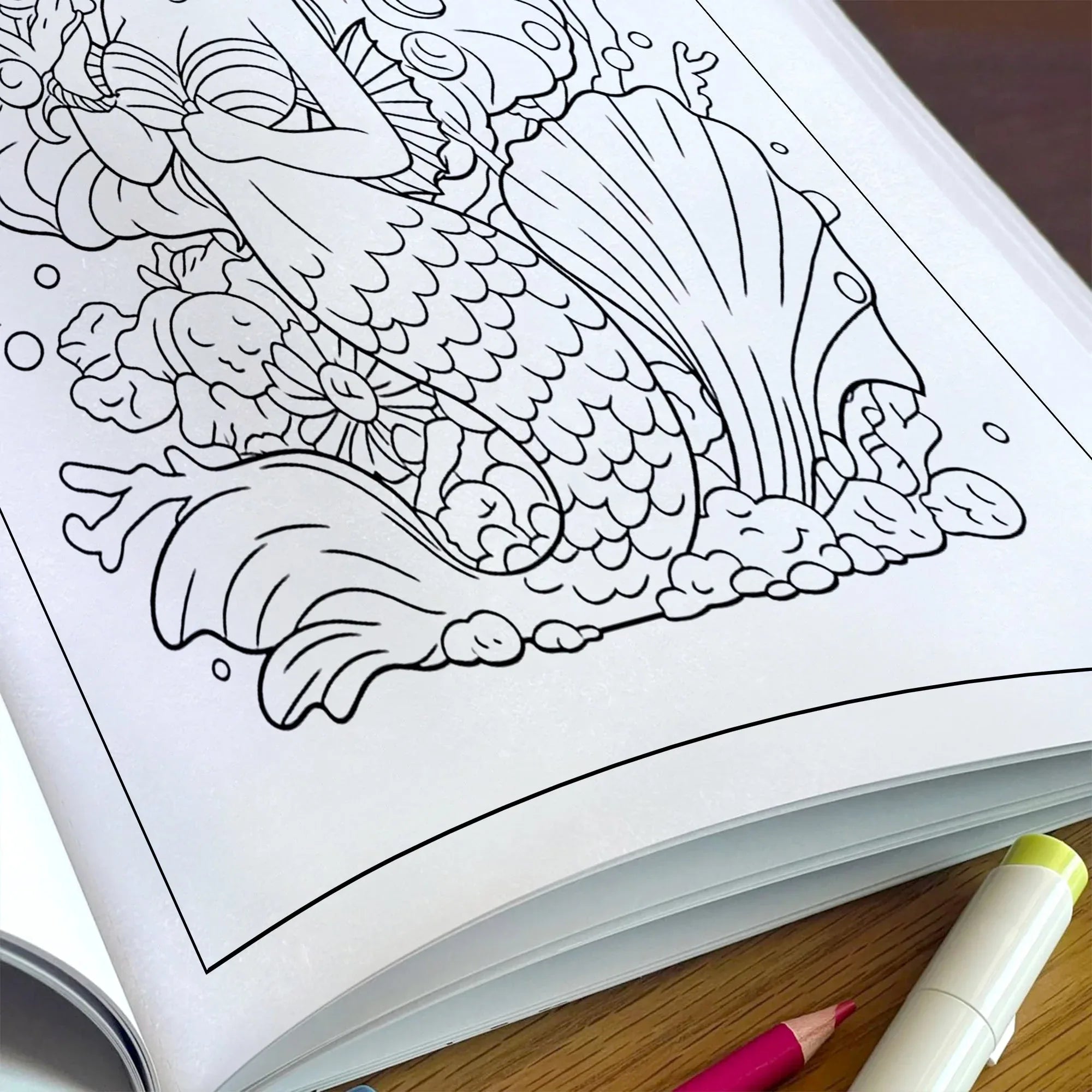 Kawaii Mermaid Magic Coloring Pages – 48 Pages – Cute Ocean, Mermaid, and Sea Life Designs – For Kids - BIG FRENCHIES