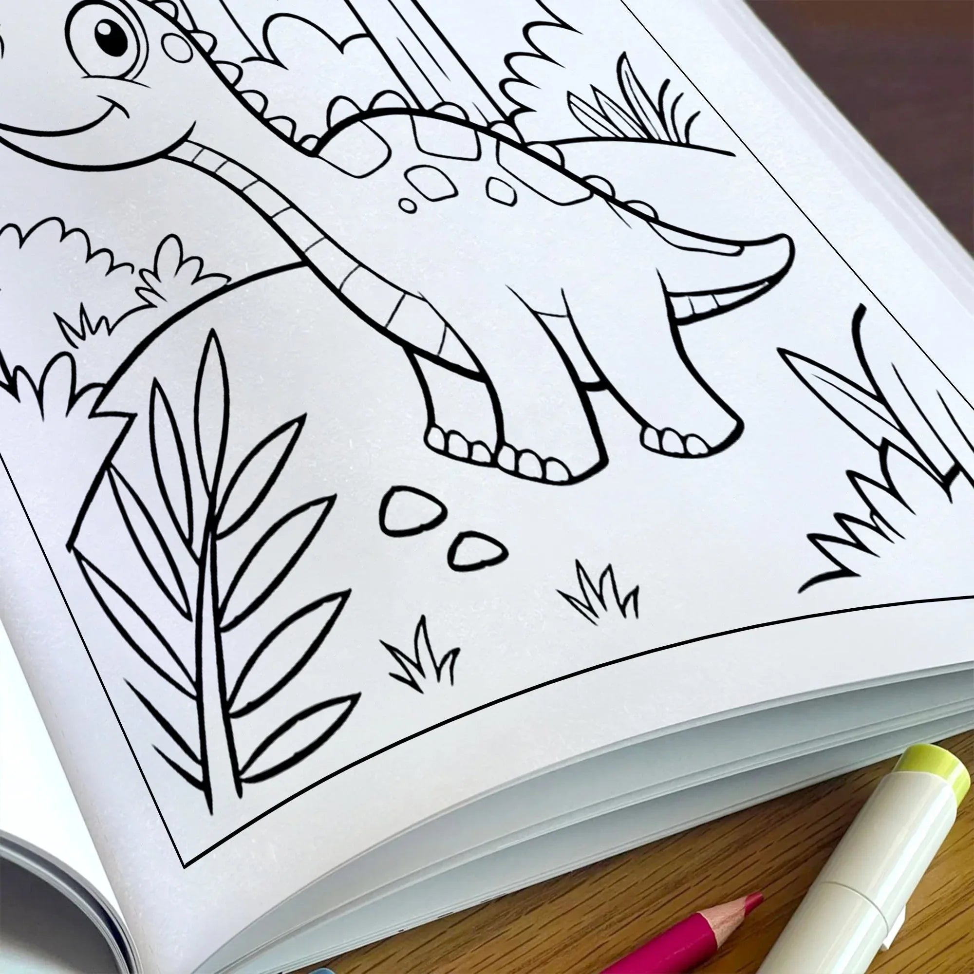 Forest Dino Friends – Fun Dinosaur Coloring Pages – 48 Pages – Jungle, Cute Dinosaurs, Simple Line Art – For Kids - BIG FRENCHIES
