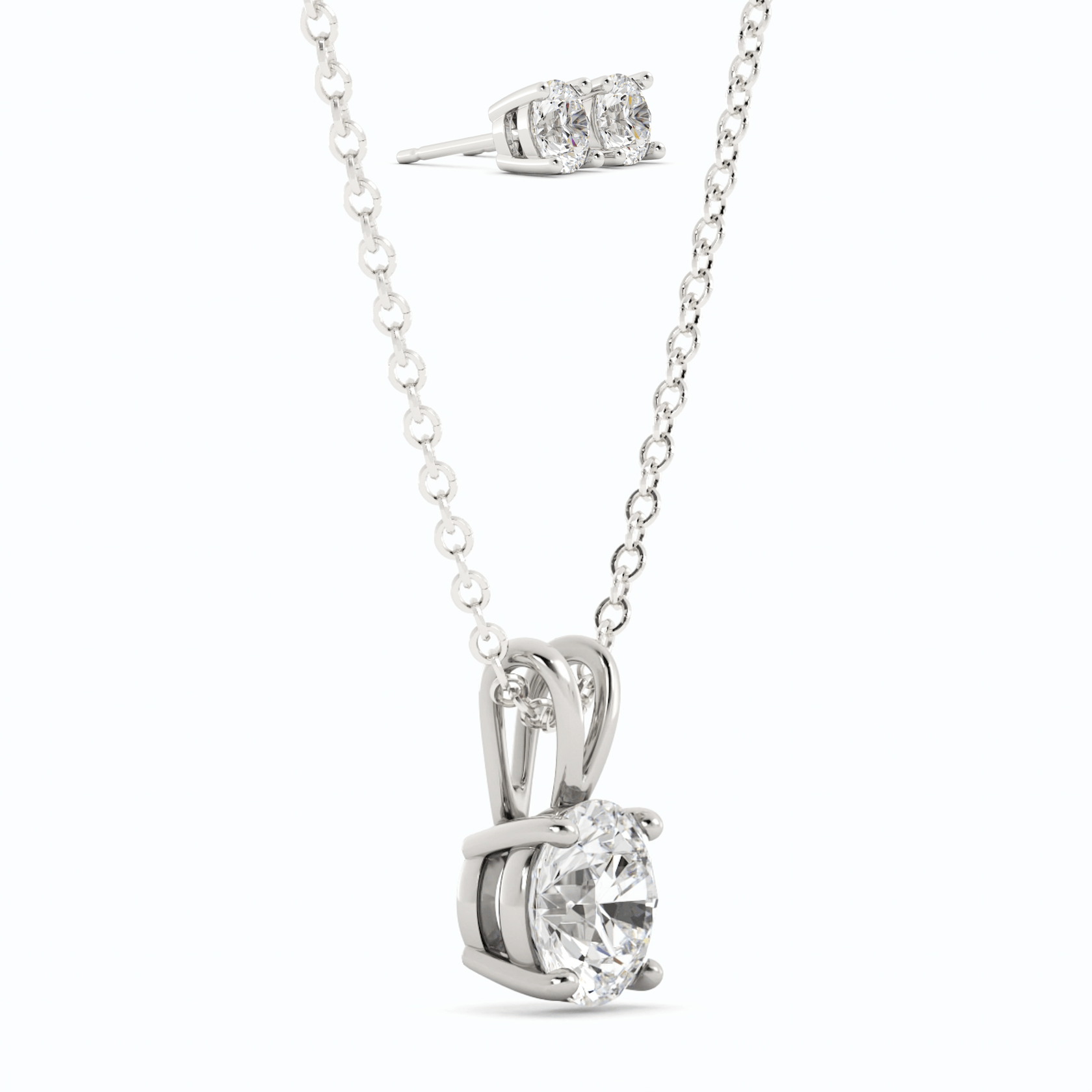 3CTW Moissanite Stud Earrings & Pendant Necklace Set in 14K White Gold Overlay
