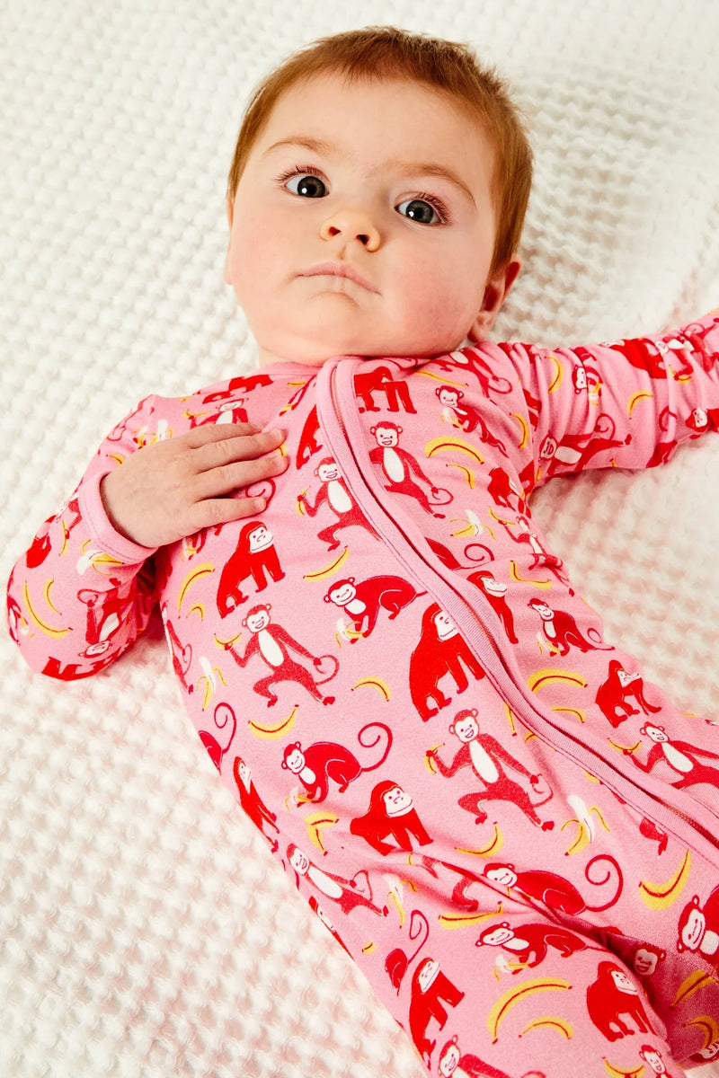 Soft & Stretchy Zipper Footie - Monkeying Around Pink - BIG FRENCHIES