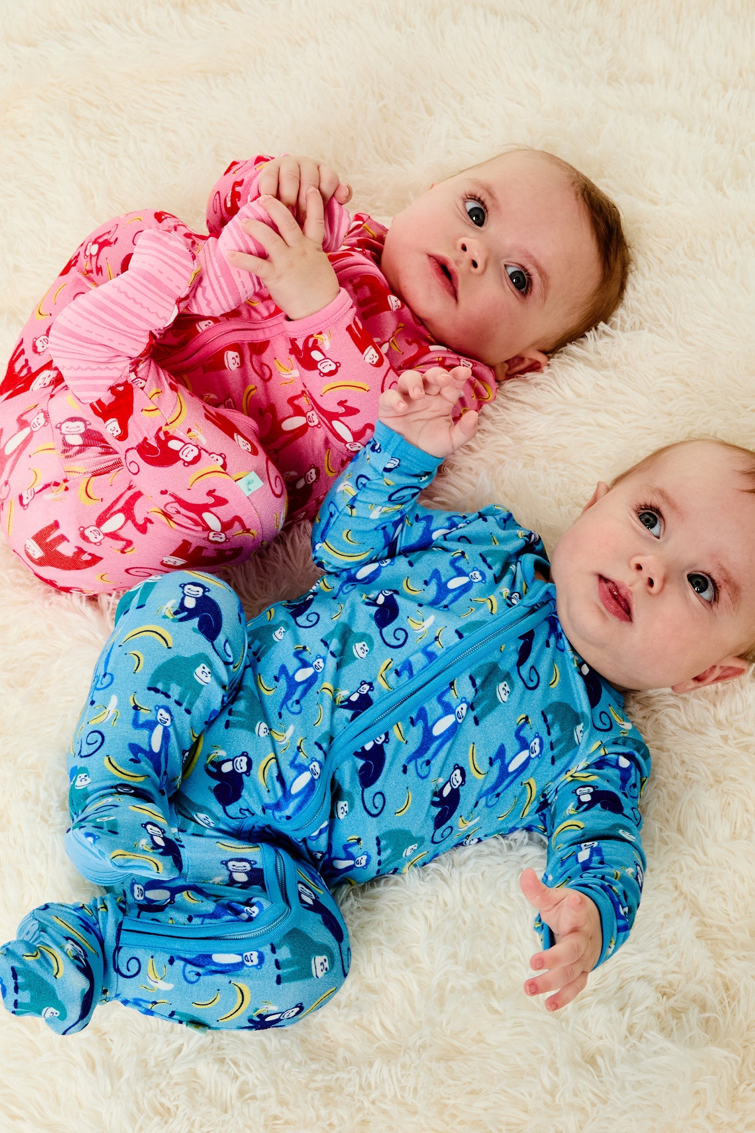 Soft & Stretchy Zipper Footie - Monkeying Around Pink