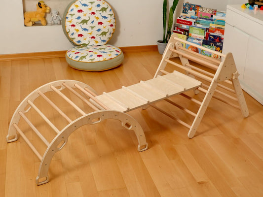 Montessori Indoor Playground | Pikler Triangle & Climbing Arch & 2in1 Ramp & Pillow