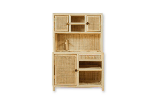 Montessori-Style Rattan Play Kitchen | Natural Pretend Play Station with Storage