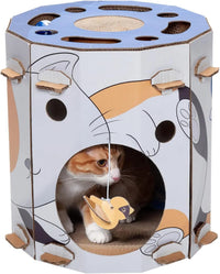Multi-Level Cardboard Cat House & Scratcher Tower with Catnip & Toys