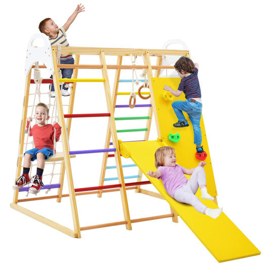 8-in-1 Wooden Jungle Gym Playset with Slide and Monkey Bars-Multicolor - BIG FRENCHIES