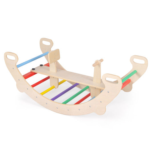 4-in-1 Multifunctional Wooden Climbing Toys with Rocker and Crawling Tunnel-Multicolor - BIG FRENCHIES