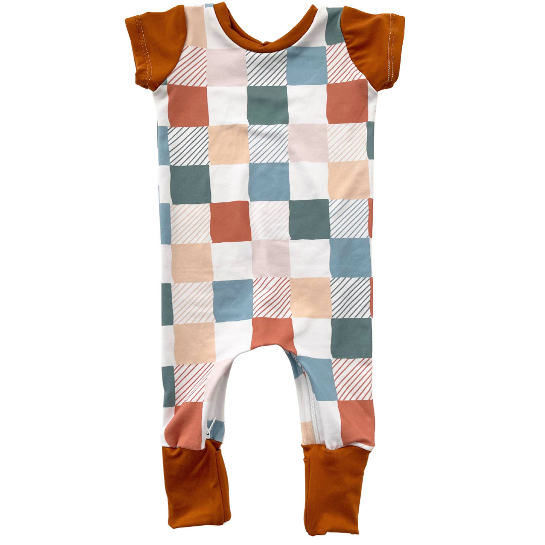 Muted Check Zip Romper