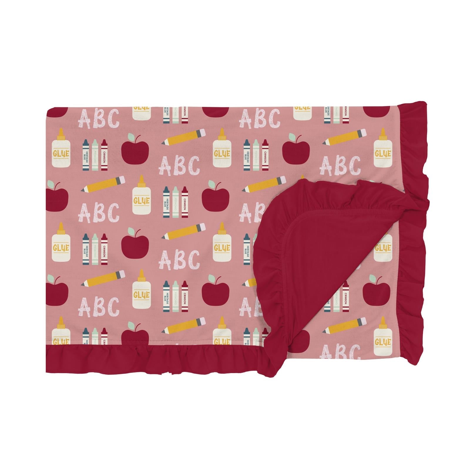 Print Ruffle Toddler Blanket in Blush First Day of School