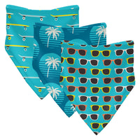 Print Bandana Bib Set of 3 in Confetti Skateboard, Cerulean Blue Palm Tree Sun & Confetti Sunglasses