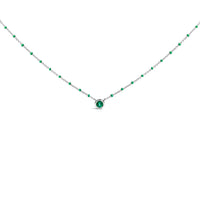 Sterling Silver Lab Created Emerald Bead Chain Necklace