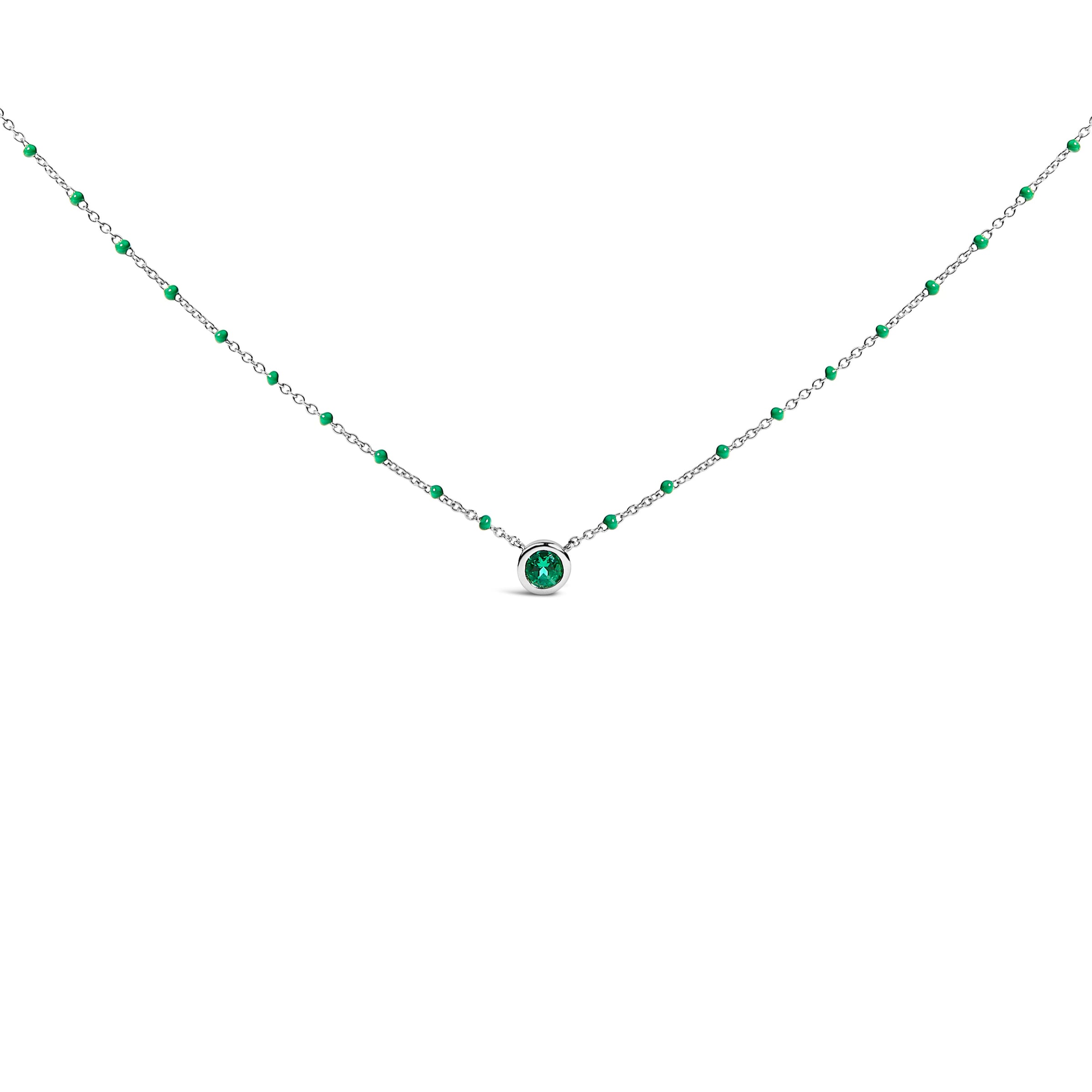Sterling Silver Lab Created Emerald Bead Chain Necklace