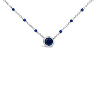 Sterling Silver Created Sapphire Bead Chain Necklace 18 Inch