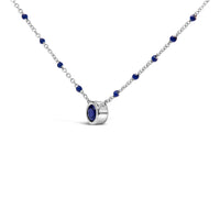 Sterling Silver Created Sapphire Bead Chain Necklace 18 Inch