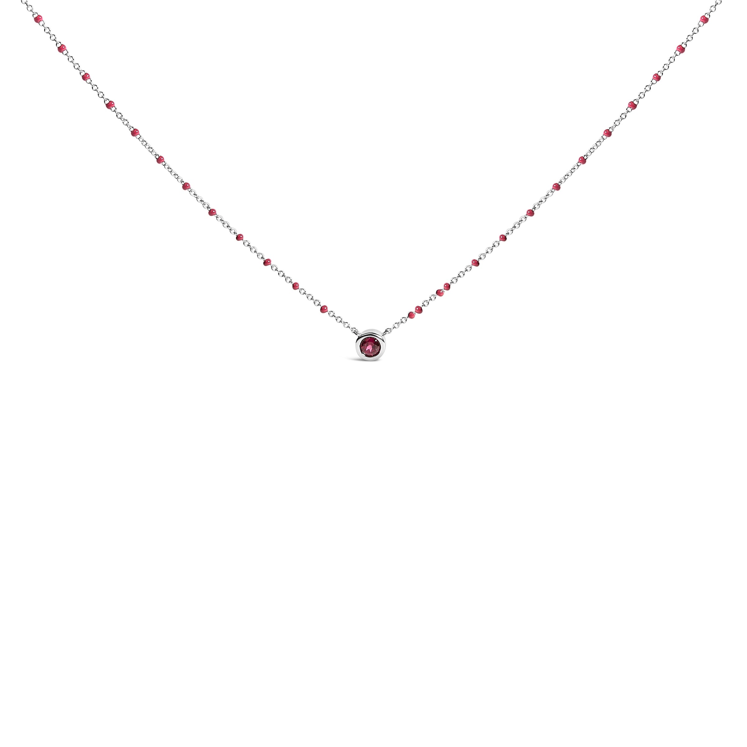 Sterling Silver Rhodolite Enamel Bead Chain Necklace 18 Inch