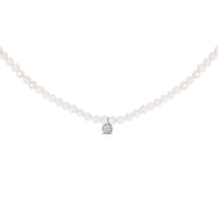 Sterling Silver Moonstone Bead Station Necklace with Diamond Accent