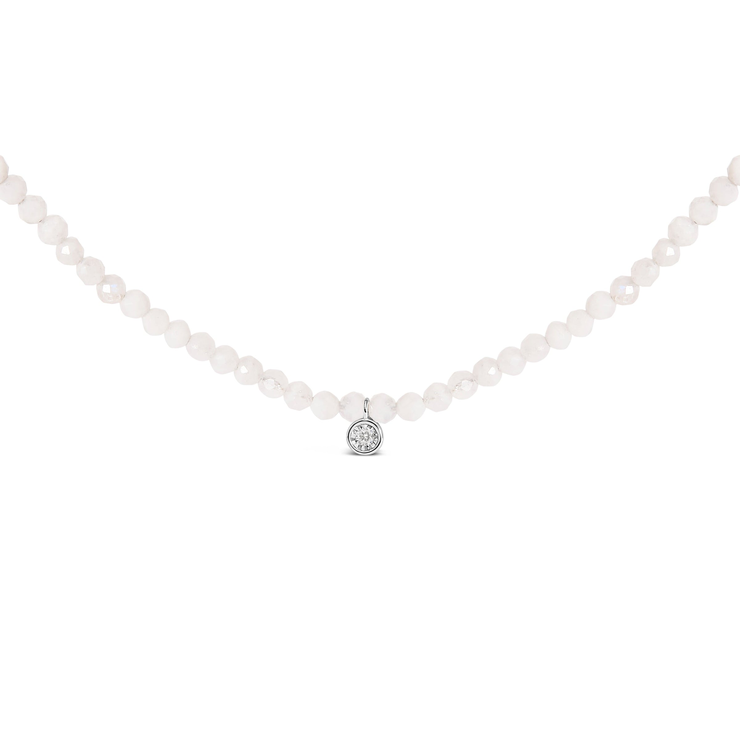 Sterling Silver Moonstone Bead Station Necklace with Diamond Accent