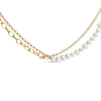 18K Yellow Gold Vermeil Cultured Pearl Strand Necklace with Rolo and Paperclip Chain
