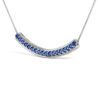 .925 Sterling Silver Diamond Accent and Round Blue Sapphire Gemstone Necklace