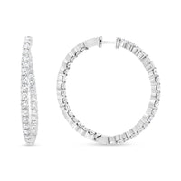 18K White Gold 3 5/8 Cttw Round Diamond Curved Inside-Outside Hoop Earrings (F-G Color, VS1-VS2 Clarity)